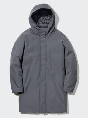 Uniqlo Hybrid Down Coat Gray Parka Jacket Waterproof Heavy Winter Men XL